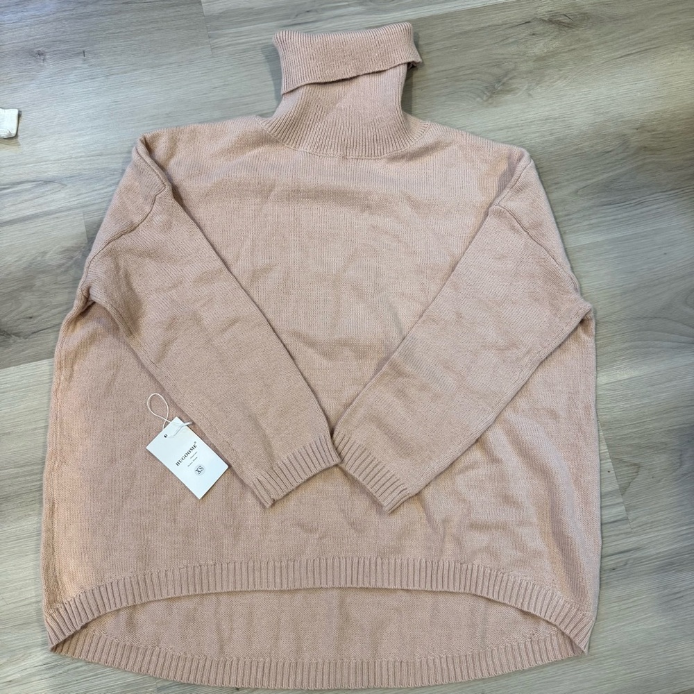 HUGO Cream Cowl Neck Sweater with Ribbed Texture